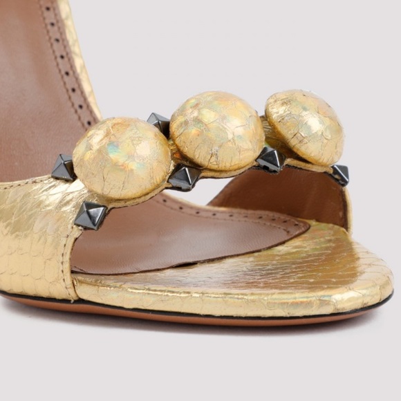 ALAÏA La Bombe 110 studded iridescent metallic elaphe sandals size 37 - Picture 11 of 16